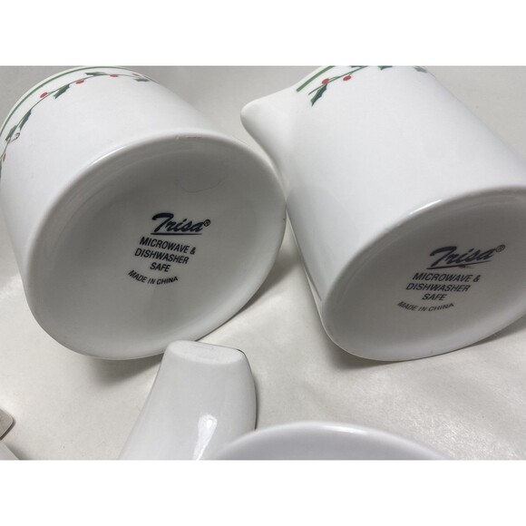 Trisha Holiday Hostess Set Spoon Rest Super Creamer Salt &Pepper Shakers - Picture 10 of 14